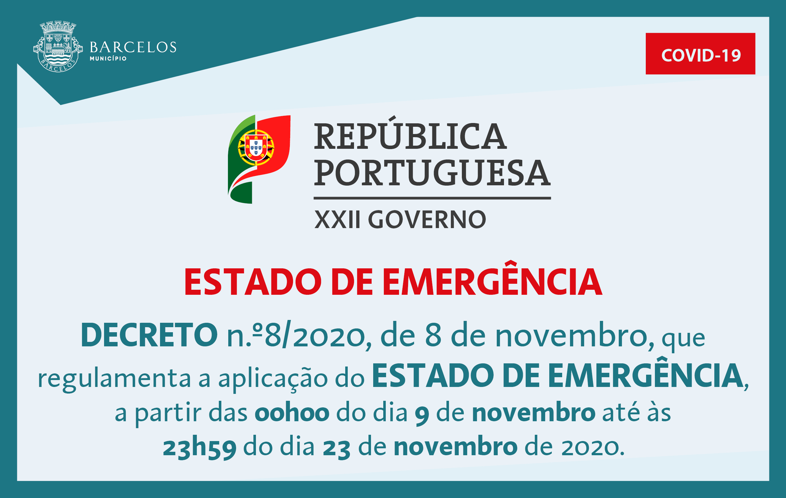 Decreto n.º8/2020, de 8 de novembro, que regulamenta a aplicação do Estado de Emergência