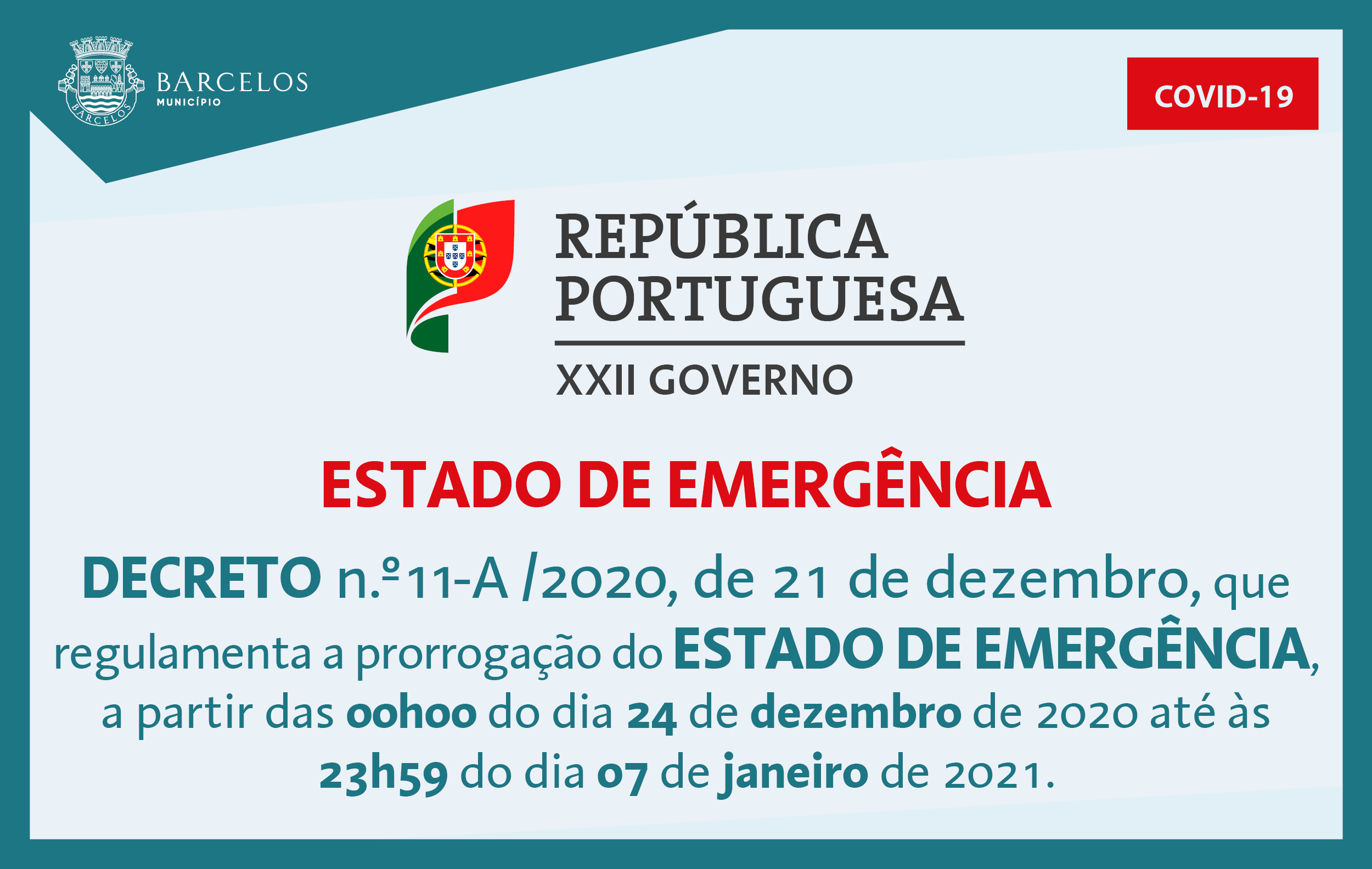 Decreto n.º11-A/2020, de 21 de dezembro, que regulamenta a prorrogação do Estado de Emergência