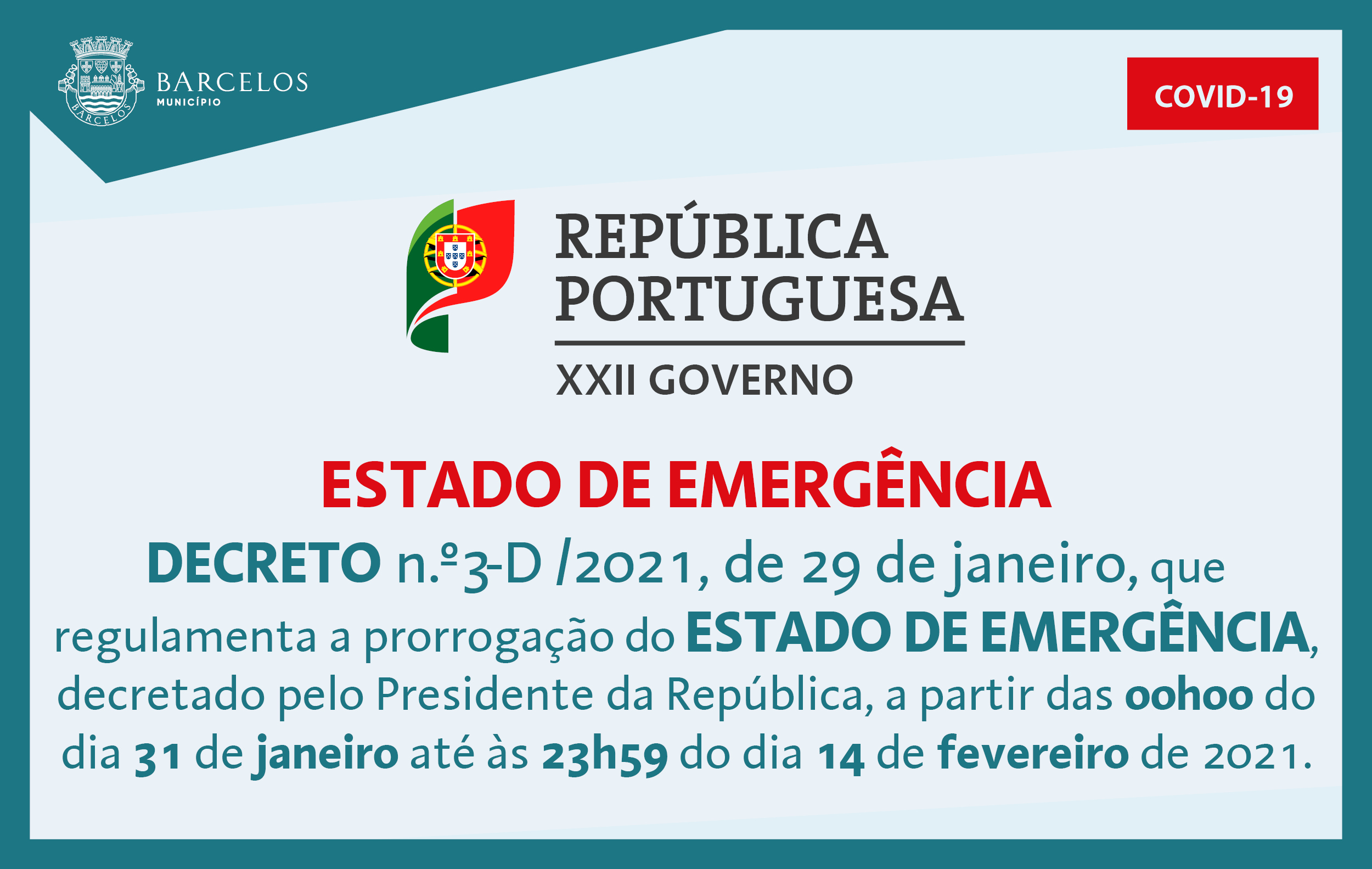 Decreto n.º3-D/2021, de 29 de janeiro, que regulamenta e prorrogação do Estado de Emergência