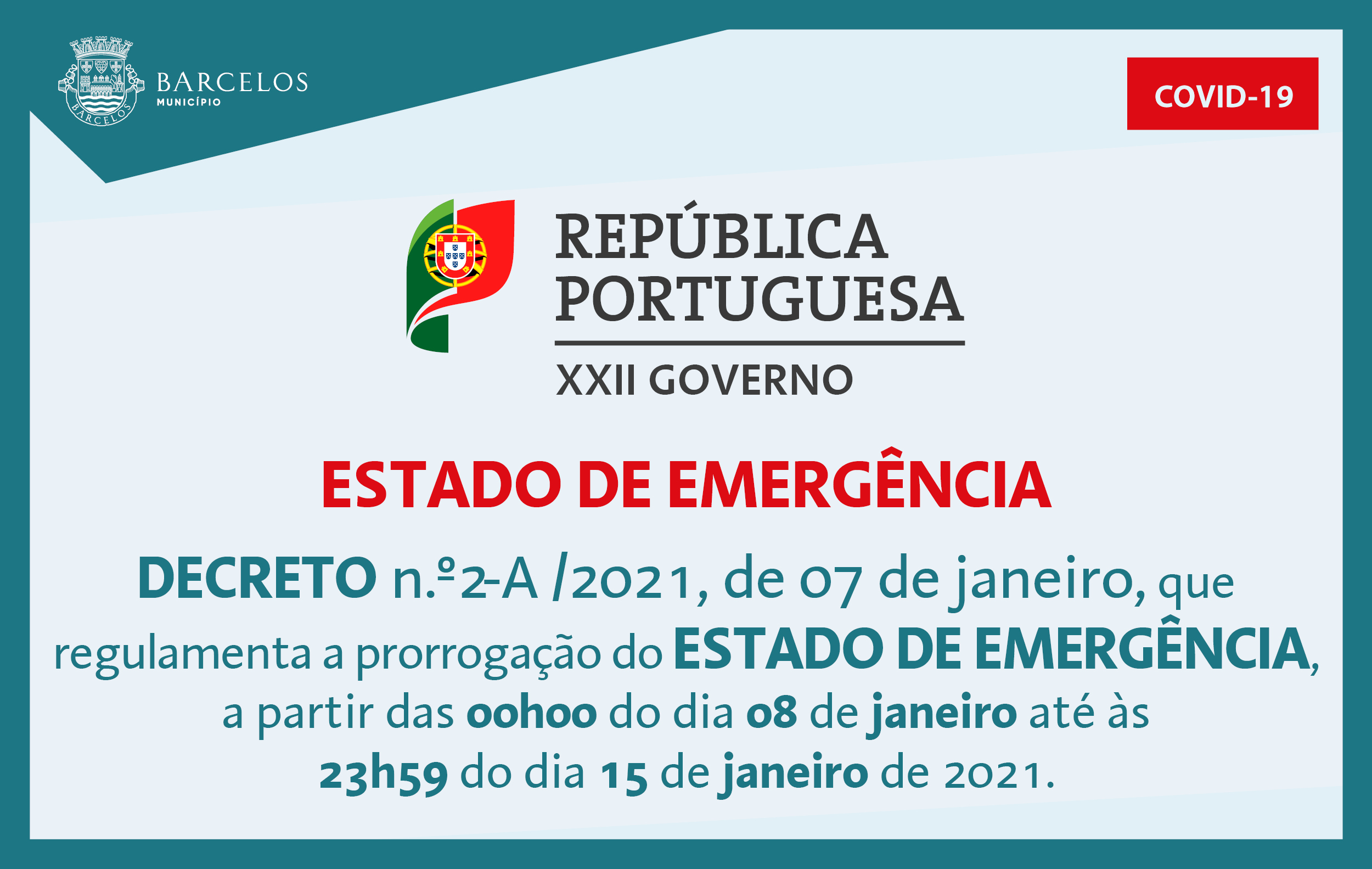 Decreto n.º2-A/2021, de 7 de janeiro, que regulamenta a prorrogação do Estado de Emergência
